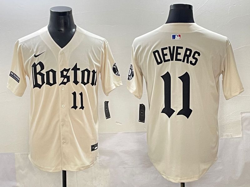 Men 2025 Boston Red Sox 11 Devers Cream Five generations Joint Name Nike MLB Jersey style 11